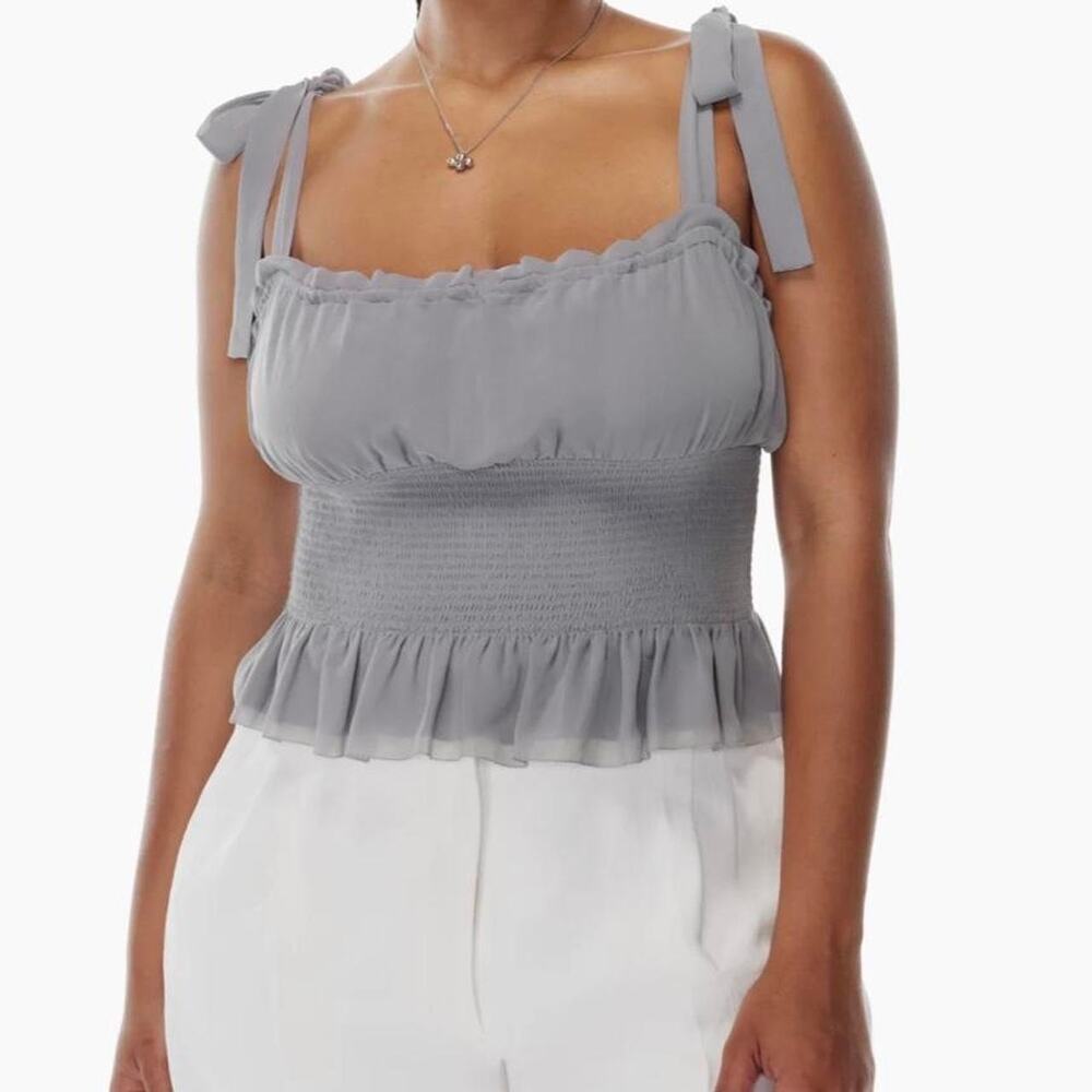Wilfred Ballad Lavender Purple Chiffon Smocked Tie Shoulder Ruffled Top S